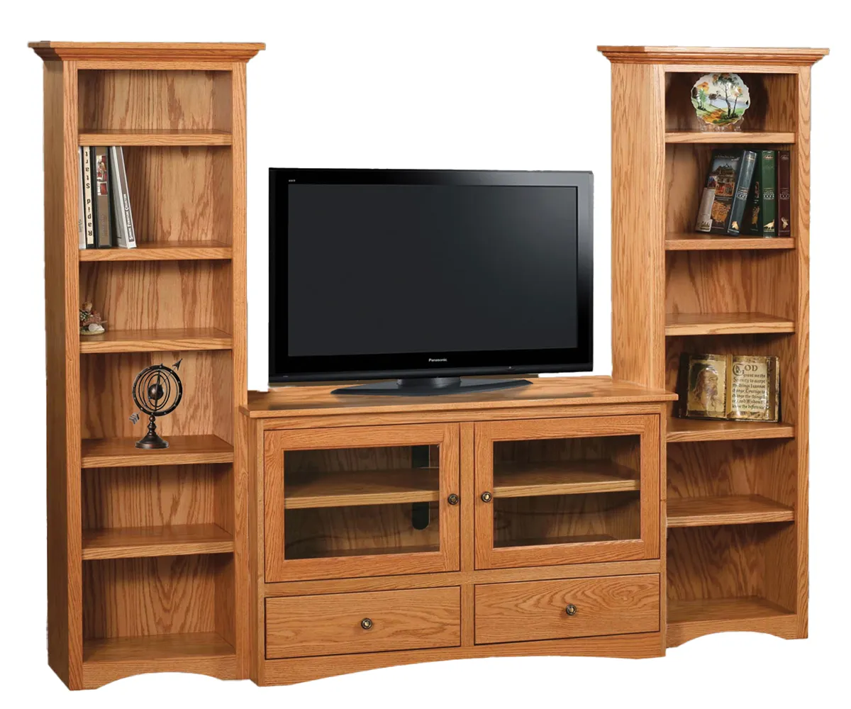 Flat Wall TV Stand with Twin Tower Bookcases