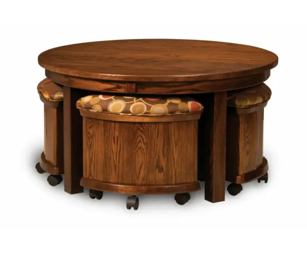 5 Piece Round Table Bench Set with Storage Benches
