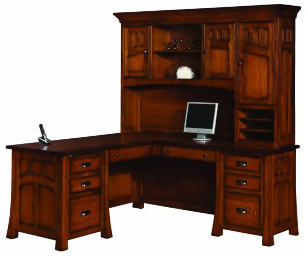 Bridgefort Mission Corner Desk With Hutch - 76"W