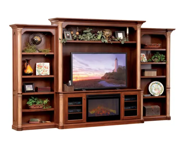 Jefferson Entertainment with Side Bookcases & Fireplace