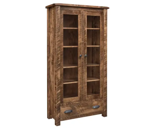 El Paso Bookcase w/ Full Length Glass Doors and Drawer