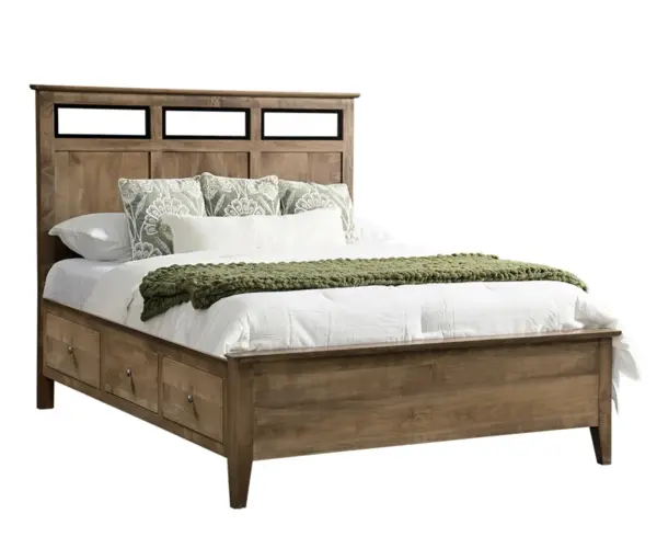Otto Panel Bed With Black Inserts And Drawer Units